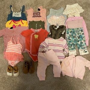 Girls 0-6 months clothing + shoe lot
